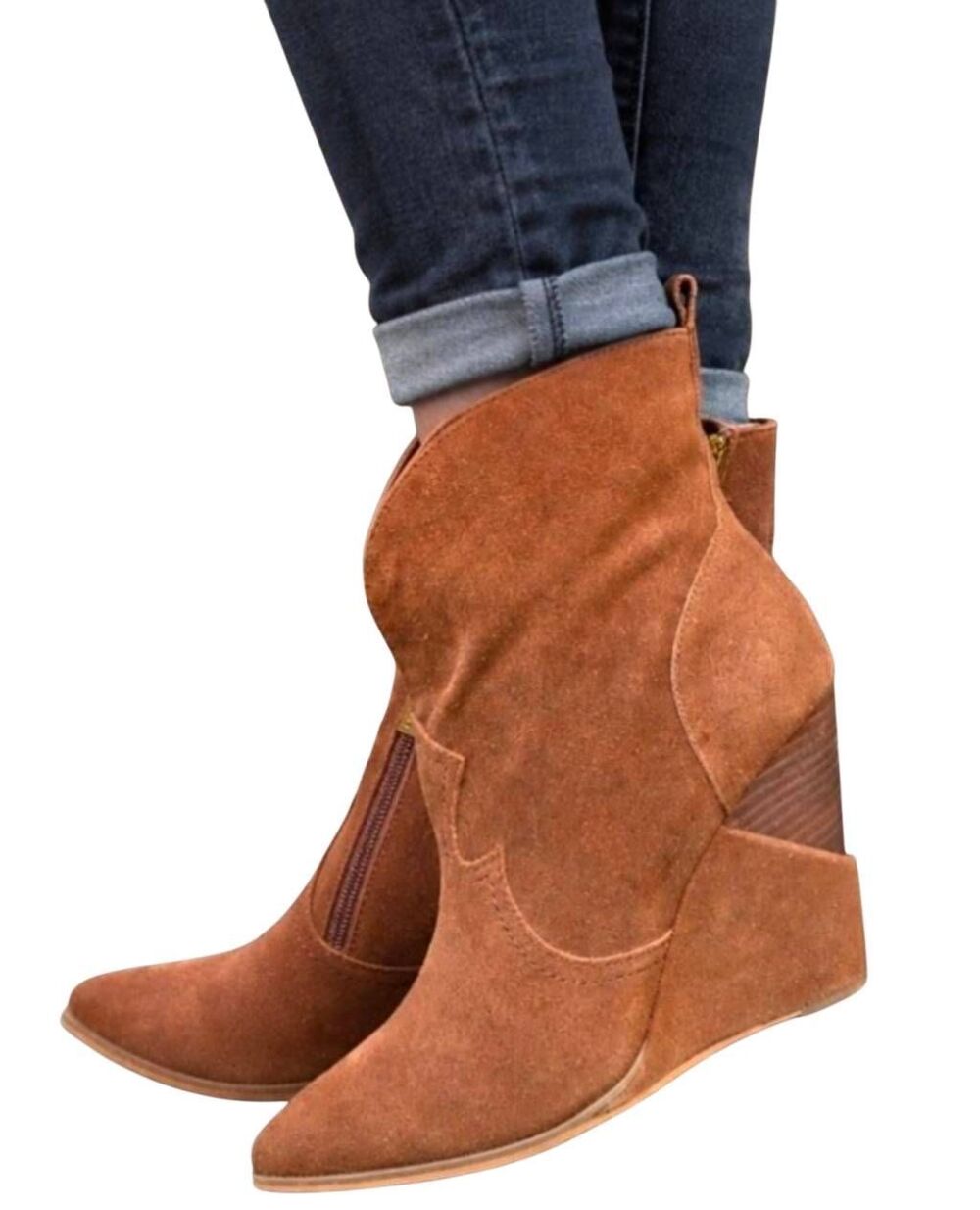 Jessica Simpson Hilrie Tan suede wedge heel western pointed toe boot booties 9